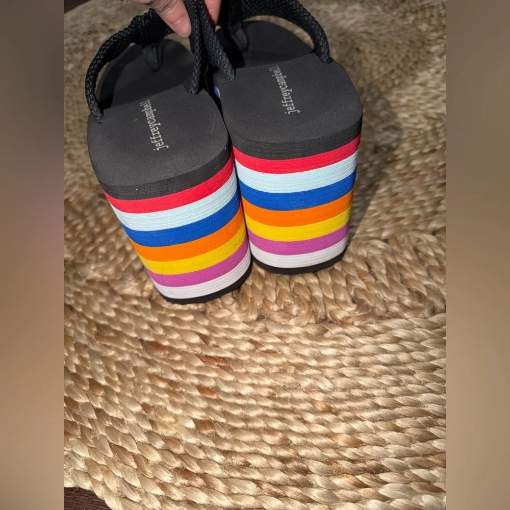 Rare Jeffrey Campbell black rainbow platform y2k 90s sandal spring casual $200